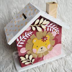 Tirelire personnalisée  roi lion décor savane pour enfant ou cadeau de naissance