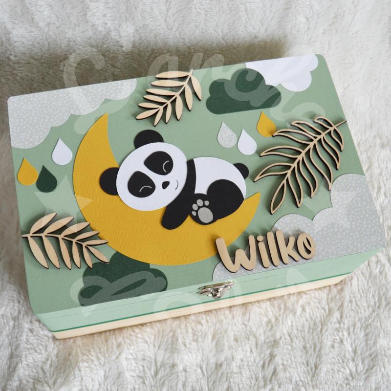 Boite à souvenirs de naissance personnalisée décoration panda dans la jungle