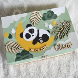 Boite à souvenirs de naissance personnalisée décoration panda dans la jungle