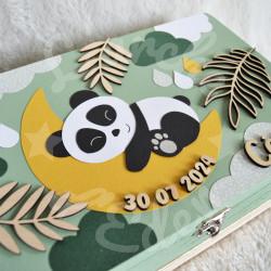 Boite à souvenirs de naissance personnalisée décoration panda dans la jungle