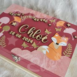 Boite à souvenirs de naissance personnalisée décoration renarde boheme