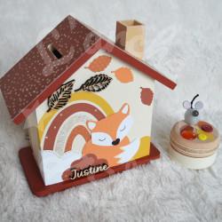 Tirelire renard et arc en ciel personnalisée pour enfant ou cadeau de naissance