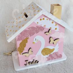 Tirelire cygne et arc en ciel personnalisée pour enfant ou cadeau de naissance