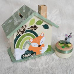 Tirelire renard et arc en ciel personnalisée pour enfant ou cadeau de naissance