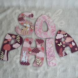 Prénom en bois pour décoration de chambre d'enfant ou cadeau de naissance avec biche et renard