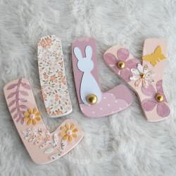 Prénom en bois pour décoration de chambre d'enfant ou cadeau de naissance sur le thème lapin et décor champetre