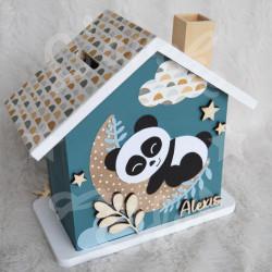 Tirelire panda sur la lune personnalisée pour enfant ou cadeau de naissance