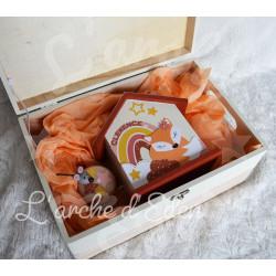 Cadeau de naissance thème Panthère, boite à souvenirs personnalisée avec une tirelire et boite a dents