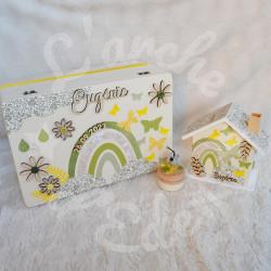 Cadeau de naissance thème Panthère, boite à souvenirs personnalisée avec une tirelire et boite a dents