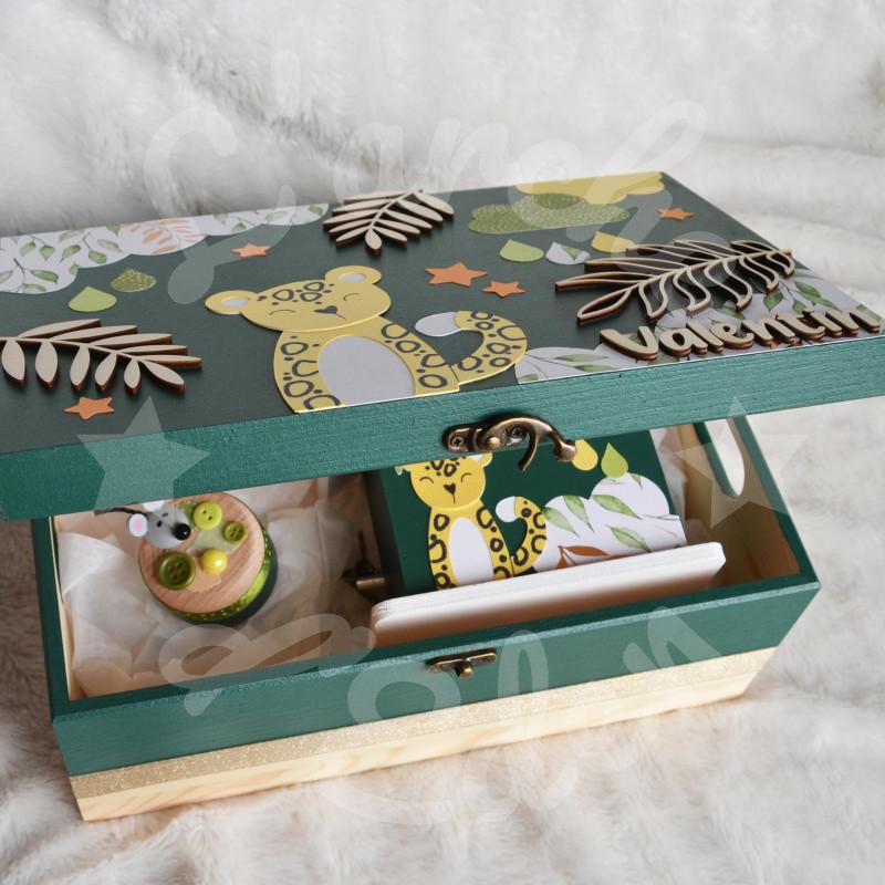 Cadeau de naissance thème Panthère, boite à souvenirs personnalisée avec une tirelire et boite a dents Cadeau de naissance thème Panthère, boite à souvenirs personnalisée avec une tirelire et boite a dents