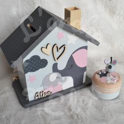 Tirelire éléphant bébé et maman personnalisée pour enfant ou cadeau de naissance