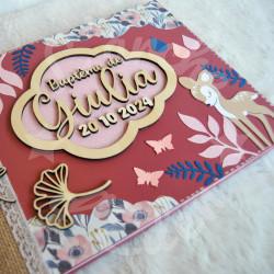 Livre d'or et album photo de bapteme ou anniversaire enfant avec faon, papillons, fleurs