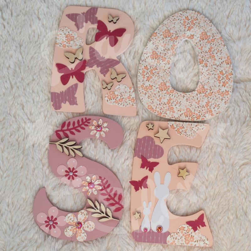 Prénom en bois pour décoration de chambre d'enfant ou cadeau de naissance sur le thème lapin et décor champetre Prénom en bois pour décoration de chambre d'enfant ou cadeau de naissance sur le thème lapin et décor champetre