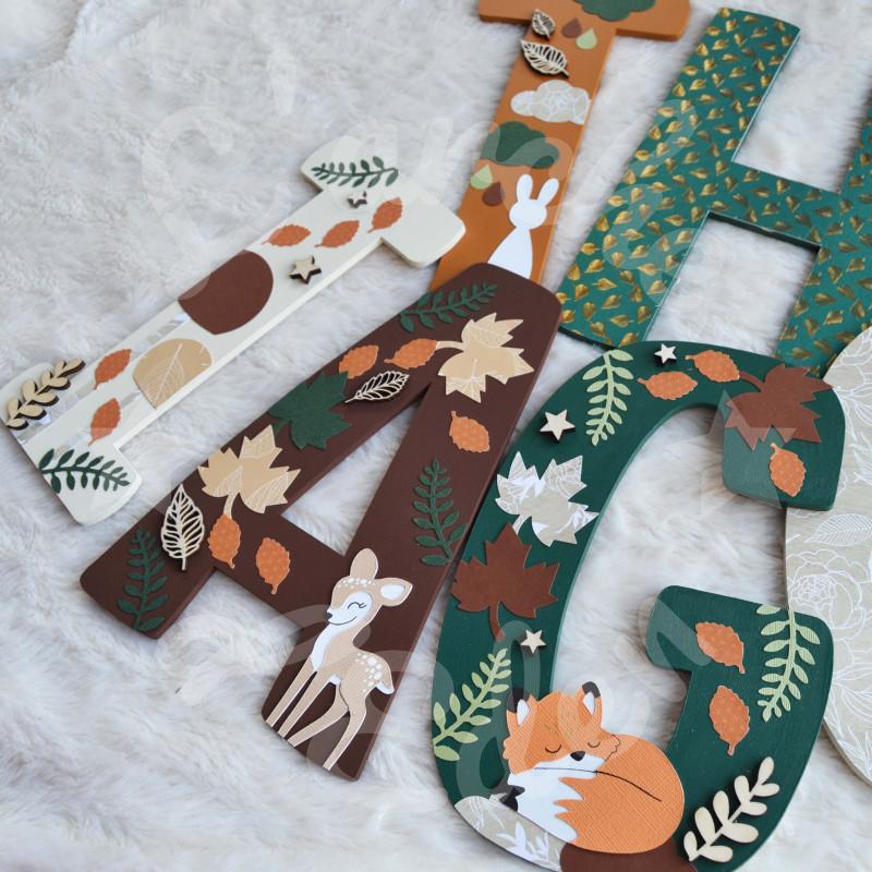 Prénom en bois pour décoration de chambre d'enfant ou cadeau de naissance avec animaux de la foret Prénom en bois pour décoration de chambre d'enfant ou cadeau de naissance avec animaux de la foret