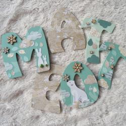 Prénom en bois pour décoration de chambre d'enfant ou cadeau de naissance avec ours polaire
