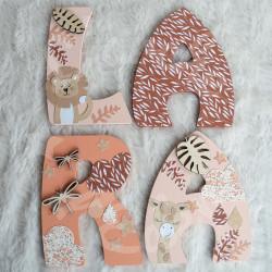 Prénom en bois Girafe et lion pour décoration de chambre d'enfant ou cadeau de naissance