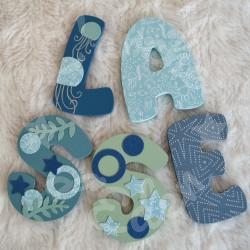 Prénom en bois sur le theme de l ocean pour décoration de chambre d'enfant ou cadeau de naissance