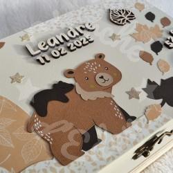 Boite à souvenirs de naissance personnalisée décoration ourson et sa maman