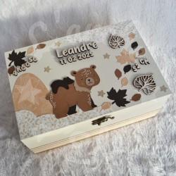 Boite à souvenirs de naissance personnalisée décoration ourson et sa maman