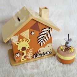 Tirelire personnalisée girafe décor savane pour enfant ou cadeau de naissance