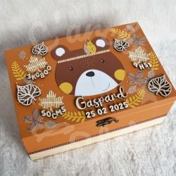 Boite à souvenirs de naissance personnalisée décoration ours brun en automne