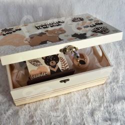 Cadeau de naissance thème Biche, boite à souvenirs personnalisée avec une tirelire et boite a dents