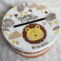 Decoration de bapteme urne et livre d or thème lion et feuillage la jungle