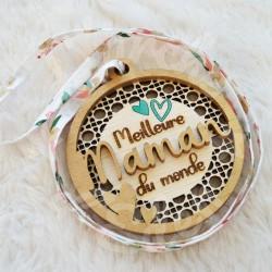 Cadeau de fete des meres artisanal, medaille en bois pour cadeau maman