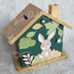 Tirelire Lapin et décor de la foret personnalisée au prénom de l'enfant