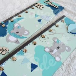 Toise pour chambre d'enfant en bois décoration Koala et branche d'eucalyptus