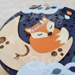 Veilleuse en bois avec renard et ciel étoile pour chambre d'enfant