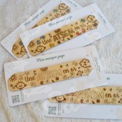 Marque page en bois pour cadeau de fin d annee ATSEM en or