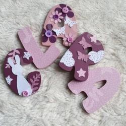 Prénom en bois pour décoration de chambre d'enfant ou cadeau de naissance sur le thème lapin et décor champetre