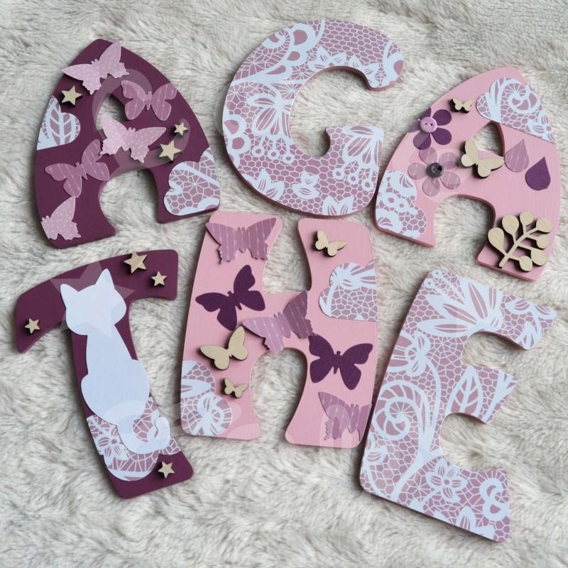 Prénom en bois pour décoration de chambre d'enfant ou cadeau de naissance sur le thème chat et décor champetre Prénom en bois pour décoration de chambre d'enfant ou cadeau de naissance sur le thème chat et décor champetre