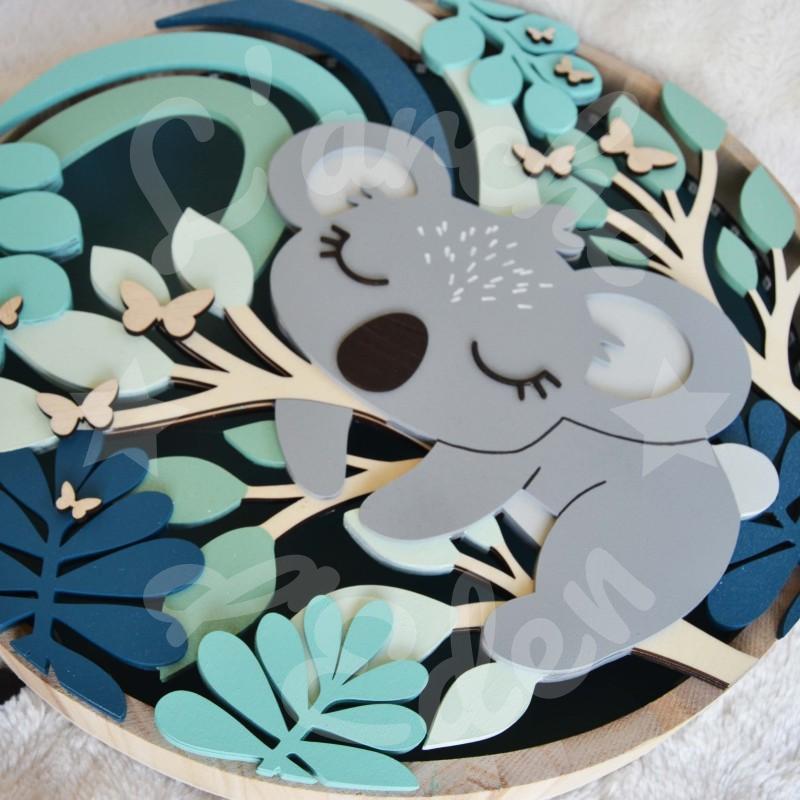 Veilleuse jungle et foret tropical avec koala en bois pour chambre d'enfant Veilleuse jungle et foret tropical avec koala en bois pour chambre d'enfant