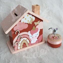 Tirelire Licorne et arc en ciel personnalisée au prénom de l'enfant