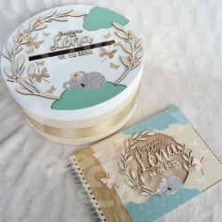 Decoration de bapteme urne et livre d or thème koala et papillons