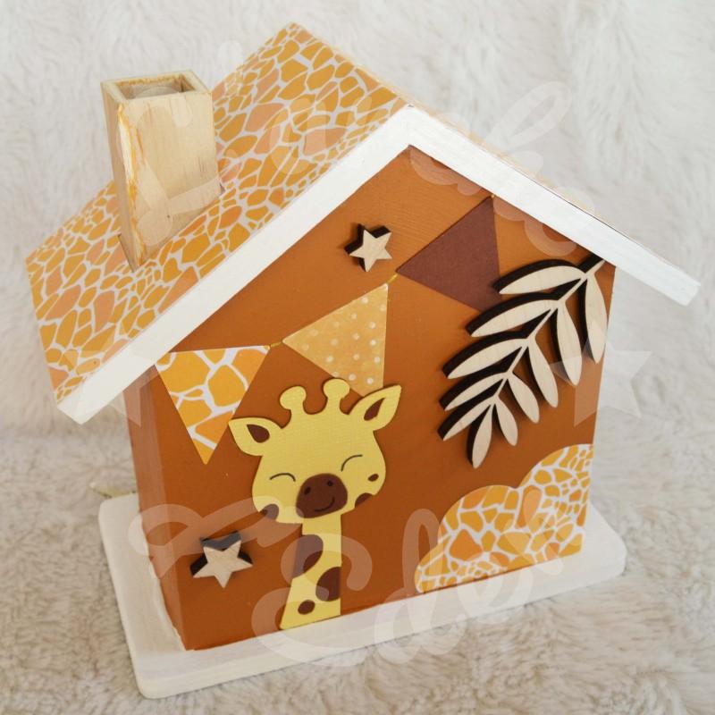 Tirelire girafe couleur caramel personnalisée au prénom de l'enfant