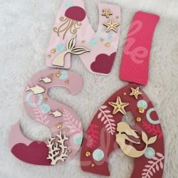 Prénom en bois theme sirène pour décoration de chambre d'enfant ou cadeau de naissance