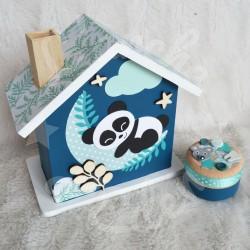 Tirelire panda endormi personnalisée au prénom de l'enfant