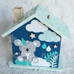 Tirelire koala et décor de la jungle personnalisée au prénom de l'enfant
