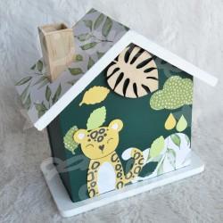 Tirelire jungle avec leopard personnalisée au prénom de l'enfant