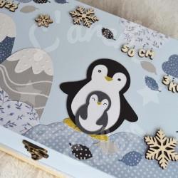 Boite à souvenirs de naissance personnalisée décoration Pingouin