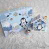 Cadeau de naissance thème pingouin, boite à souvenirs personnalisée avec une tirelire et boite a d