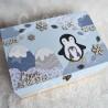 Cadeau de naissance thème ours polaire, pingouin, renard polaire, boite à souvenirs personnalisée avec une tirelire et boite a d