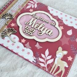 Livre d'or et album photo de bapteme ou anniversaire enfant avec faon, papillons, fleurs
