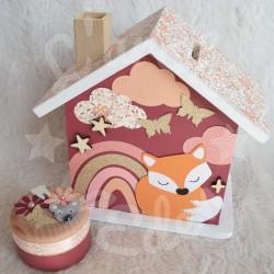 Tirelire renard et arc en ciel personnalisée pour enfant ou cadeau de naissance