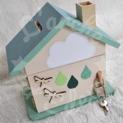 Tirelire personnalisée rhinocéros décor savane et arc en ciel pour enfant ou cadeau de naissance