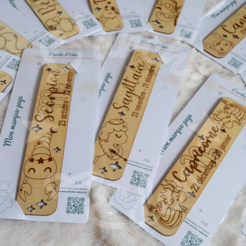 Marque page en bois pour enfant animaux et signe astrologique