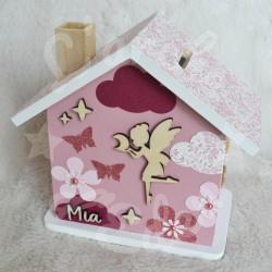 Tirelire fée et papillons personnalisée pour enfant ou cadeau de naissance